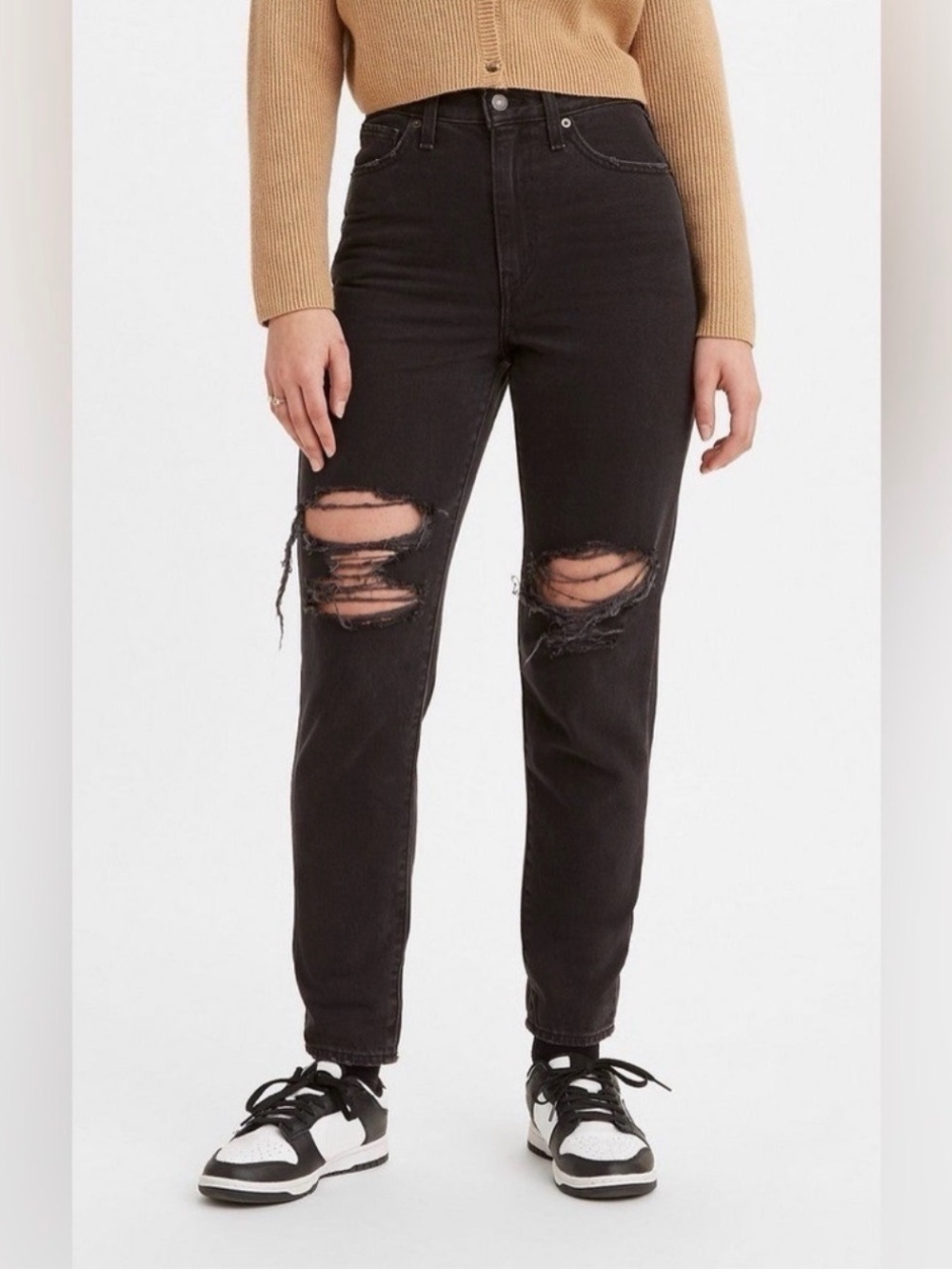 Levi's Black High-Rise Distressed Mom Jeans